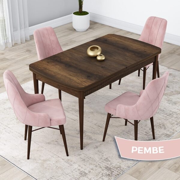 Canisa Concept Lia Serisi, 80 x 132 cm Açılabilir Mutfak Masa Takımı, Beyaz Masa Ceviz Ayak 4 Sandalye