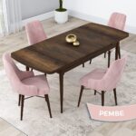 Canisa Concept Lia Serisi, 80 x 132 cm Açılabilir Mutfak Masa Takımı, Beyaz Masa Ceviz Ayak 4 Sandalye - Görsel 2