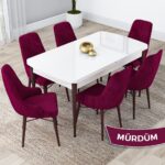 Canisa Concept Lia Serisi, 80 x 132 cm Açılabilir Mutfak Masa Takımı, Beyaz Masa Ceviz Ayak 6 Sandalye