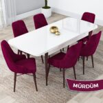 Canisa Concept Lia Serisi, 80 x 132 cm Açılabilir Mutfak Masa Takımı, Beyaz Masa Ceviz Ayak 6 Sandalye - Görsel 2