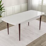 Canisa Concept Lia Serisi, 80 x 132 cm Açılabilir Mutfak Masa Takımı, Beyaz Masa Ceviz Ayak 6 Sandalye - Görsel 3