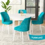 Canisa Concept Rox Serisi,  Yuvarlak Mutfak Masa Takımı, Beyaz Masa ve 4 Sandalye