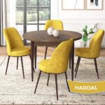 Canisa Concept Tor Serisi, Yuvarlak Mutfak Masa Takımı, Barok Ahşap Desen Masa ve 4 Sandalye