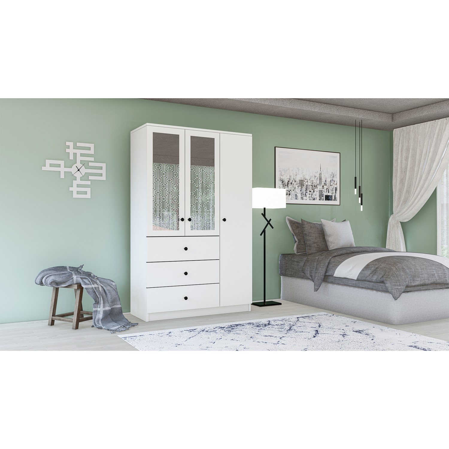 110000240848765.jpg Metalia Gm 310 Ece Lüx 3 Kapı 3 Çekmeceli Aynalı Düğme Kulplu Gardırop - Görsel 1