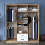 Rani BA113 Geniş Gardırop Elbise Dolabı 6 Kapaklı 2 Çekmeceli 6 Raflı 3 Askılı Sepet Ceviz - Beyaz - Görsel 3