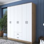 Rani BA113 Geniş Gardırop Elbise Dolabı 6 Kapaklı 2 Çekmeceli 6 Raflı 3 Askılı Sepet Ceviz - Beyaz - Görsel 5