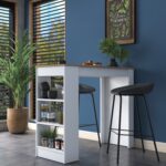 Rani JA103 Bar Masası 3 Raflı Yüksek Mutfak Yemek Masası Sepet Ceviz - Beyaz