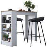 Rani JA103 Bar Masası 3 Raflı Yüksek Mutfak Yemek Masası Sepet Ceviz - Beyaz - Görsel 5