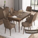 Canisa Concept Iza Serisi 80 x 132 cm Açılabilir Mdf Masa Barok Ahşap Desen Mutfak Masa Takımı 6 Sandalye