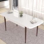 Ahu Serisi 80 x 132 cm Açılabilir Masa Beyaz Masa Ceviz Ayak Mutfak Masa Takımı 4 Sandalye - Görsel 3