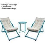 Hastunç Minderli - Cora Şezlong Seti Bahçe&balkon&teras&plaj Katlanır Ikili Set - 2 Şezlong 1 Sehpa