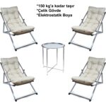 Hastunç Minderli - Mora Şezlong Seti Bahçe&balkon&teras&plaj Katlanır Ikili Set - 4 Şezlong 1 Sehpa