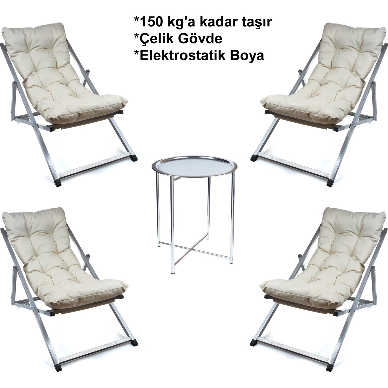 110000253638753.jpg Hastunç Minderli - Mora Şezlong Seti Bahçe&balkon&teras&plaj Katlanır Ikili Set - 4 Şezlong 1 Sehpa - Görsel 1