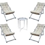 Hastunç Minderli - Mora Şezlong Seti Bahçe&balkon&teras&plaj Katlanır Ikili Set - 4 Şezlong 1 Sehpa - Görsel 3