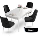 Canisa Concept Yay SERISI80 x 132 cm Açılabilir Masa Takımı Beyaz Mutfak Masası ve 4 Sandalye - Görsel 3