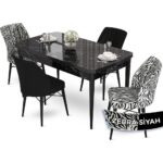 Canisa Concept Aya Serisi 80 x 132 cm Açılabilir Siyah Mermer Desen Mutfak Masa Takımı 4 Sandalye