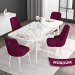 Canisa Concept Noa Serisi,80 x 132 cm Açılabilir Mdf Masa,beyaz Mermer Desen Mutfak Masa Takımı, 4 Sandalye Gümüş Halkalı - Görsel 2