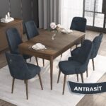 Canisa Concept Noa Serisi, 80 x 132 cm Mdf Masa Takımı, Barok Ahşap Desen Masa 6 Sandalye, Gümüş Halkalı