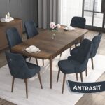 Canisa Concept Noa Serisi, 80 x 132 cm Mdf Masa Takımı, Barok Ahşap Desen Masa 6 Sandalye, Gümüş Halkalı - Görsel 2