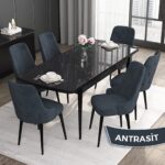 Canisa Concept Roy Serisi, 80 x 132 cm Açılabilir Mdf Mutfak Masa Takımı,siyah Mermer Desen Masa 6 Sandalye - Görsel 2