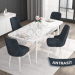 Canisa Concept Roy Serisi,80 x 132 cm Açılabilir Mdf Masa,beyaz Mermer Desen Mutfak Masa Takımı, 4 Sandalye - Görsel 2