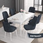Canisa Concept Roy Serisi,80 x 132 cm Açılabilir Mdf Masa,beyaz Mutfak Masa Takımı,6 Sandalye