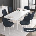 Canisa Concept Roy Serisi,80 x 132 cm Açılabilir Mdf Masa,beyaz Mutfak Masa Takımı,6 Sandalye - Görsel 2