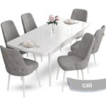 Canisa Concept Nev Serisi 80 x 132 cm Açılabilir Beyaz Mutfak Masa Takımı 6 Sandalye Gold Halkalı - Görsel 2