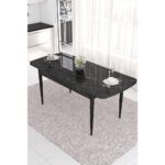 Are SERISI 80 x 132 cm Mdf Açılabilir Siyah Mermer Desen Masa Takımı  6 Sandalye Gümüş Halkalı - Görsel 3