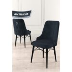 Are SERISI 80 x 132 cm Mdf Açılabilir Siyah Mermer Desen Masa Takımı  6 Sandalye Gümüş Halkalı - Görsel 4