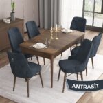 Canisa Concept Are Serisi  80 x 132 cm Mdf Masa  Barok Ahşap Desen Masa Takımı  6 Sandalye Gümüş Halkalı