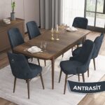 Canisa Concept Are Serisi  80 x 132 cm Mdf Masa  Barok Ahşap Desen Masa Takımı  6 Sandalye Gümüş Halkalı - Görsel 2