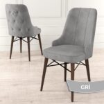 Canisa Concept Taç Serisi  80 x 132 cm Beyaz Masa Ceviz Ayak Yemek Masası Takımı  4 Sandalye Gümüş Halkalı ve 1 Bench - Görsel 4