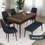 Canisa Concept Ram Serisi 80 x 132 cm Mutfak Masa Takımı Barok Ahşap Desen Masa 4 Sandalye ve 1 Bench