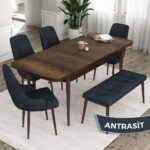 Canisa Concept Ram Serisi 80 x 132 cm Mutfak Masa Takımı Barok Ahşap Desen Masa 4 Sandalye ve 1 Bench - Görsel 2