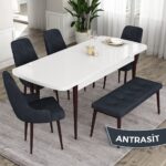 Canisa Concept Ram Serisi 80 x 132 cm Mutfak Masa Takımı Beyaz Masa Kahverengi Ayak 4 Sandalye 1 Bench - Görsel 2