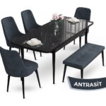 Canisa Concept Yay Serisi, 80X132 Açılabilir Masa Takımı,siyah Mermer Desen Masa 4 Sandalye  1 Bench - Görsel 2