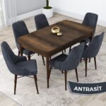 Canisa Concept Kar Serisi  Açılabilir 80 x 132 cm Mdf Mutfak Masa Takımı Barok Ahşap Desen Masa 6 Sandalye