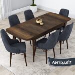 Canisa Concept Kar Serisi  Açılabilir 80 x 132 cm Mdf Mutfak Masa Takımı Barok Ahşap Desen Masa 6 Sandalye - Görsel 2