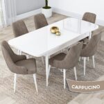 Kar Serisi 80 x 132 cm Açılabilir Mdf Mutfak Masa Takımı Beyaz Masa 6 Sandalye - Görsel 2