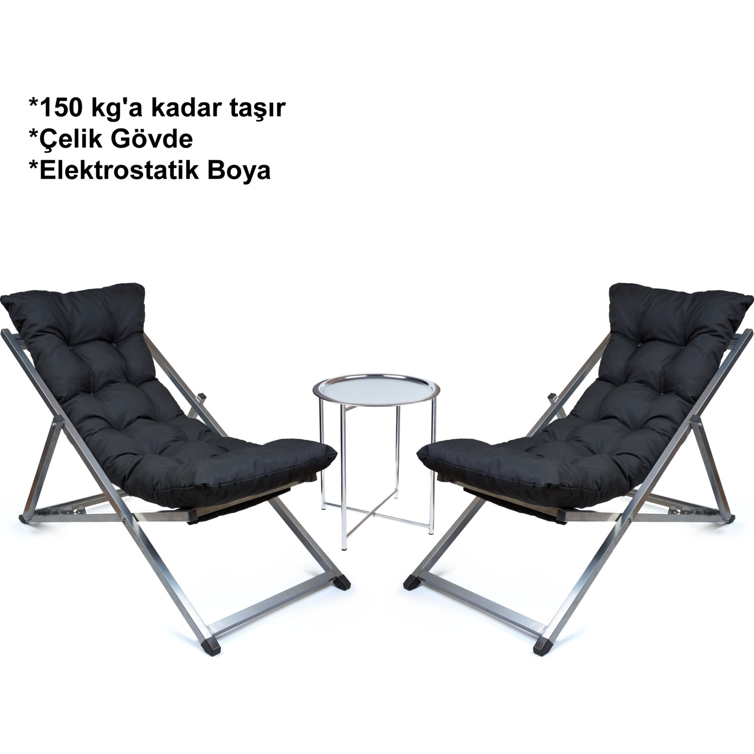 110000283515864.jpg Hastunç Minderli - Maora Şezlong Seti Bahçe&balkon&teras&plaj Katlanır Ikili Set - 2 Şezlong 1 Sehpa - Görsel 1