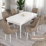 Canisa Concept Eta Serisi 80 x 132 cm Açılabilir Mdf Mutfak Masa Takımı Beyaz Masa 6 Sandalye - Görsel 2