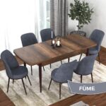 Canisa Concept Kor Serisi  Barok Ahşap Desen  70X114 Açılabilir Mutfak Masa Takımı, 6 Adet Sandalye