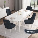 Canisa Concept Are Serisi,  Mdf 80X132 Açılabilir  Beyaz  Mutfak Masa Takımı, 4 Sandalye Gold Halkalı - Görsel 2