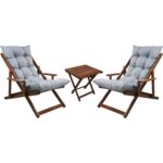 Bysay Ahşap Katlanabilir Taşınır Puf Minderli Kollu Şezlong. Plaj, Bahçe Için 3 Lü Set (Ceviz-Gri)