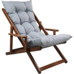 Bysay Ahşap Katlanabilir Taşınır Puf Minderli Kollu Şezlong. Plaj, Bahçe Için 3 Lü Set (Ceviz-Gri) - Görsel 2