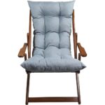 Bysay Ahşap Katlanabilir Taşınır Puf Minderli Kollu Şezlong. Plaj, Bahçe Için 3 Lü Set (Ceviz-Gri) - Görsel 3