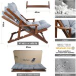 Bysay Ahşap Katlanabilir Taşınır Puf Minderli Kollu Şezlong. Plaj, Bahçe Için 3 Lü Set (Ceviz-Gri) - Görsel 4