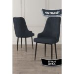 Canisa Concept Ram Serisi 80X132 Açılabilir Siyah Mermer Desen Yemek Masası Takımı 6 Babyface Kumaş Sandalye - Görsel 4