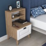 Rani BD105 Komodin 2 Raflı Membran Çekmeceli Komodin Sepet Ceviz - Beyaz - Görsel 3